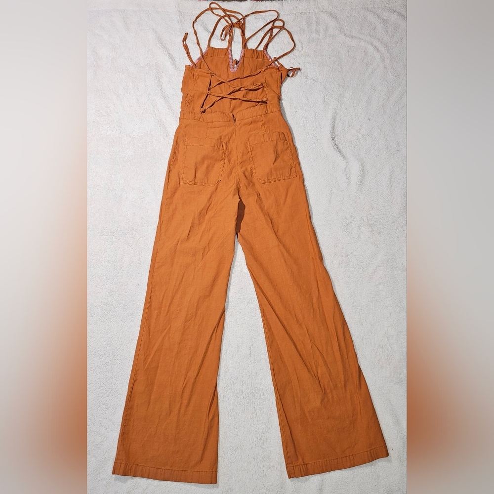 Anthro Maeve Colette Orange Jumpsuit Crisscross Back Sleeveless Wide Leg - Picture 6 of 9